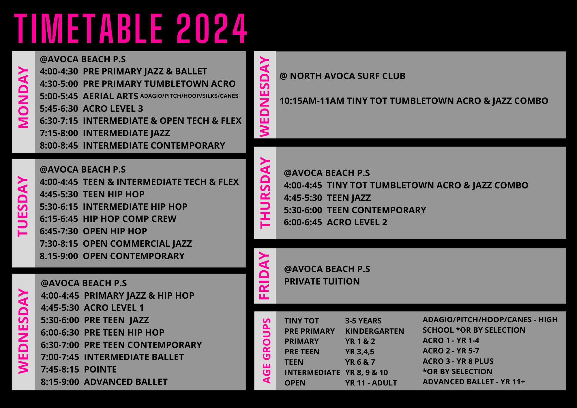 Studio M Timetable 2024